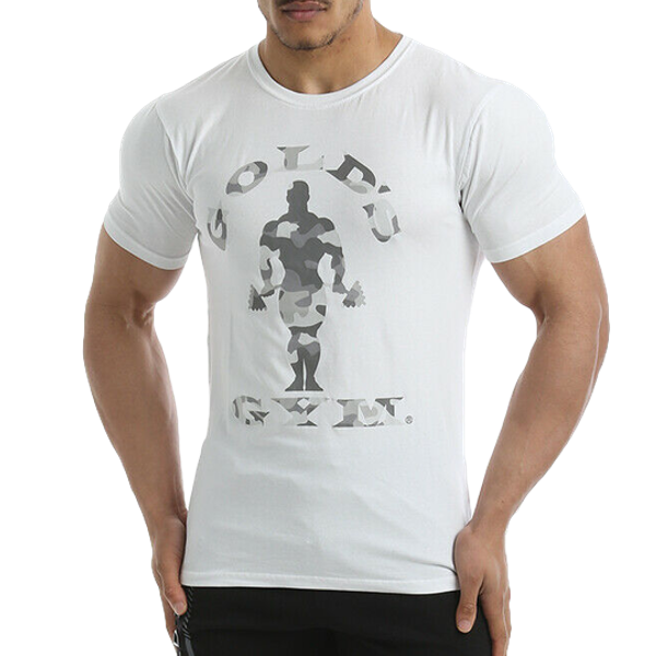 Golds Gym, Camo Joe Printed T-Shirt -White