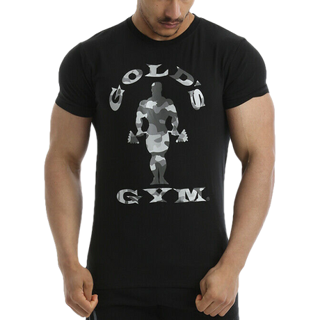 Golds Gym, Camo Joe Printed T-Shirt -Black